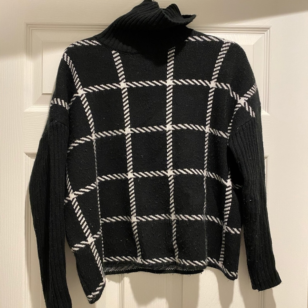 Aqua black and white turtleneck sweater